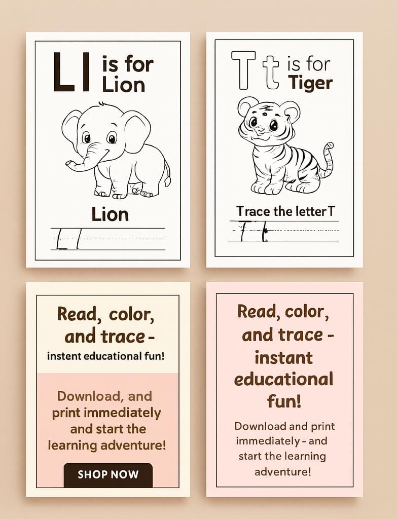 Wild Animals Coloring Template – Printable Educational Activity for Kids